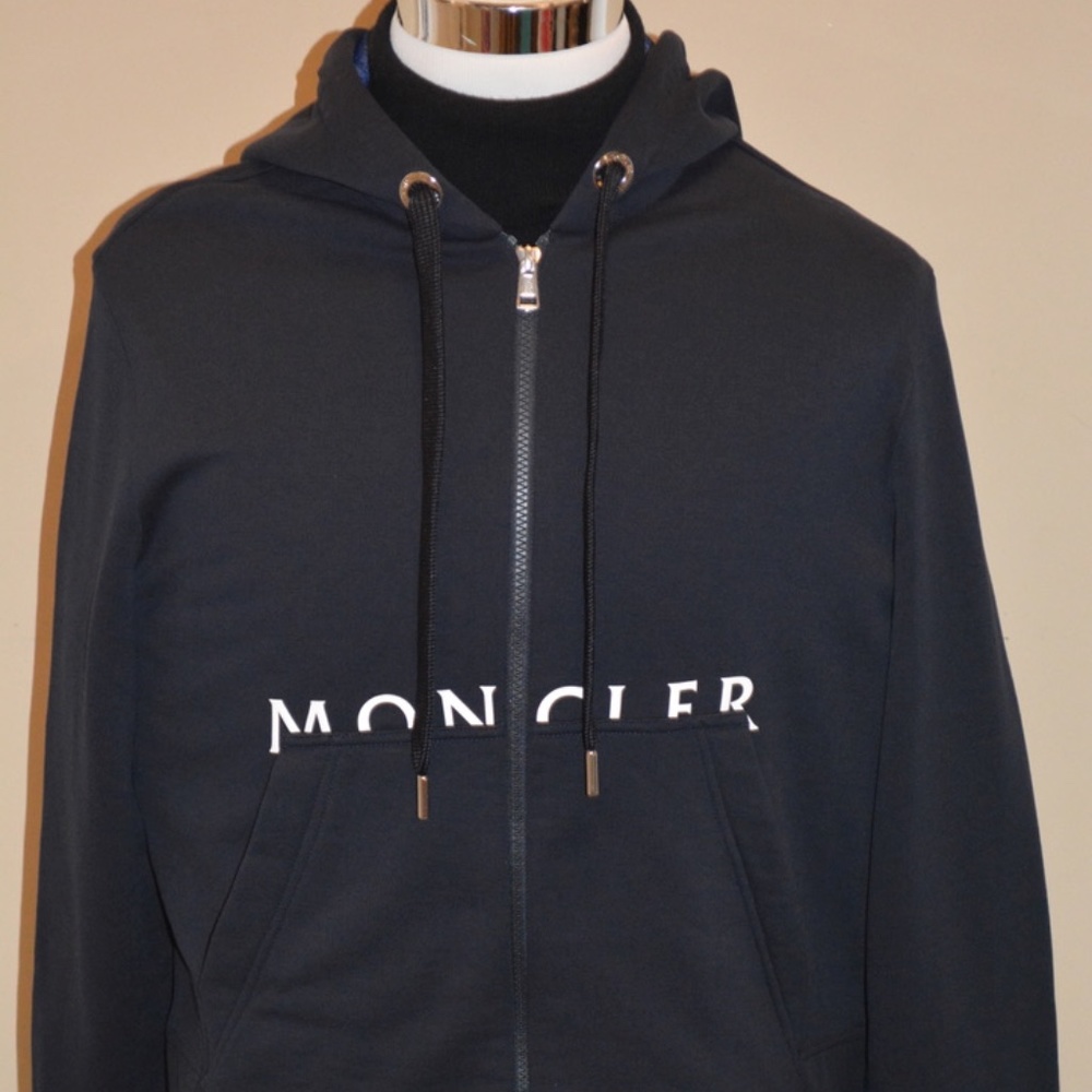 NWT $1,070 Moncler Men's Full Zip Logo Print Hoodie Jacket in Blk Sz M Authentic